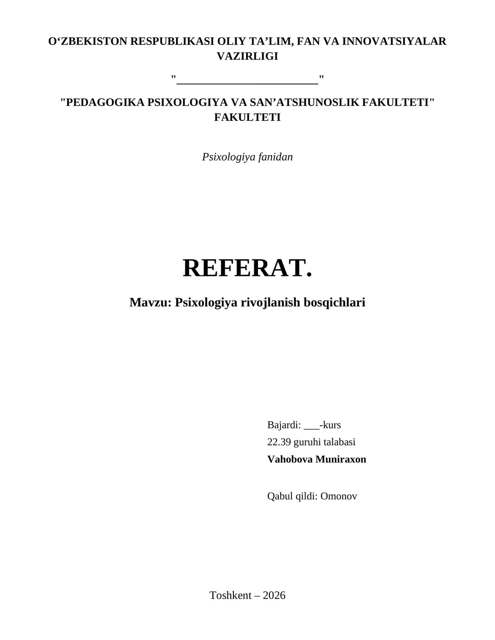 Psixologiya rivojlanish bosqichlari
