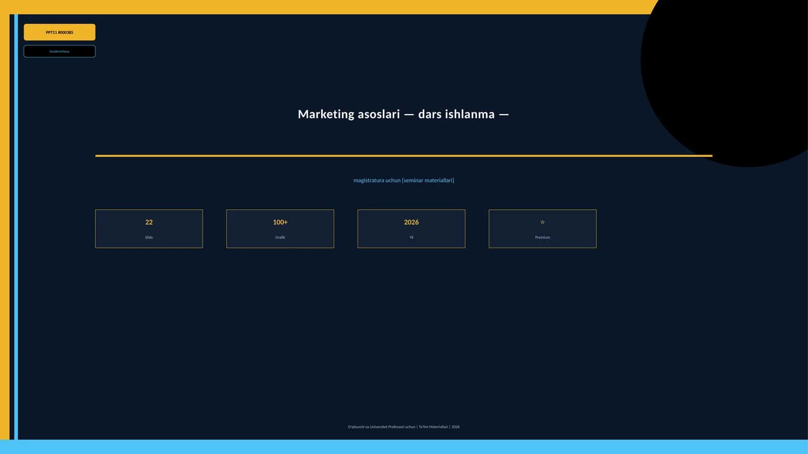 Marketing asoslari — dars ishlanma — magistratura uchun [seminar materiallari]