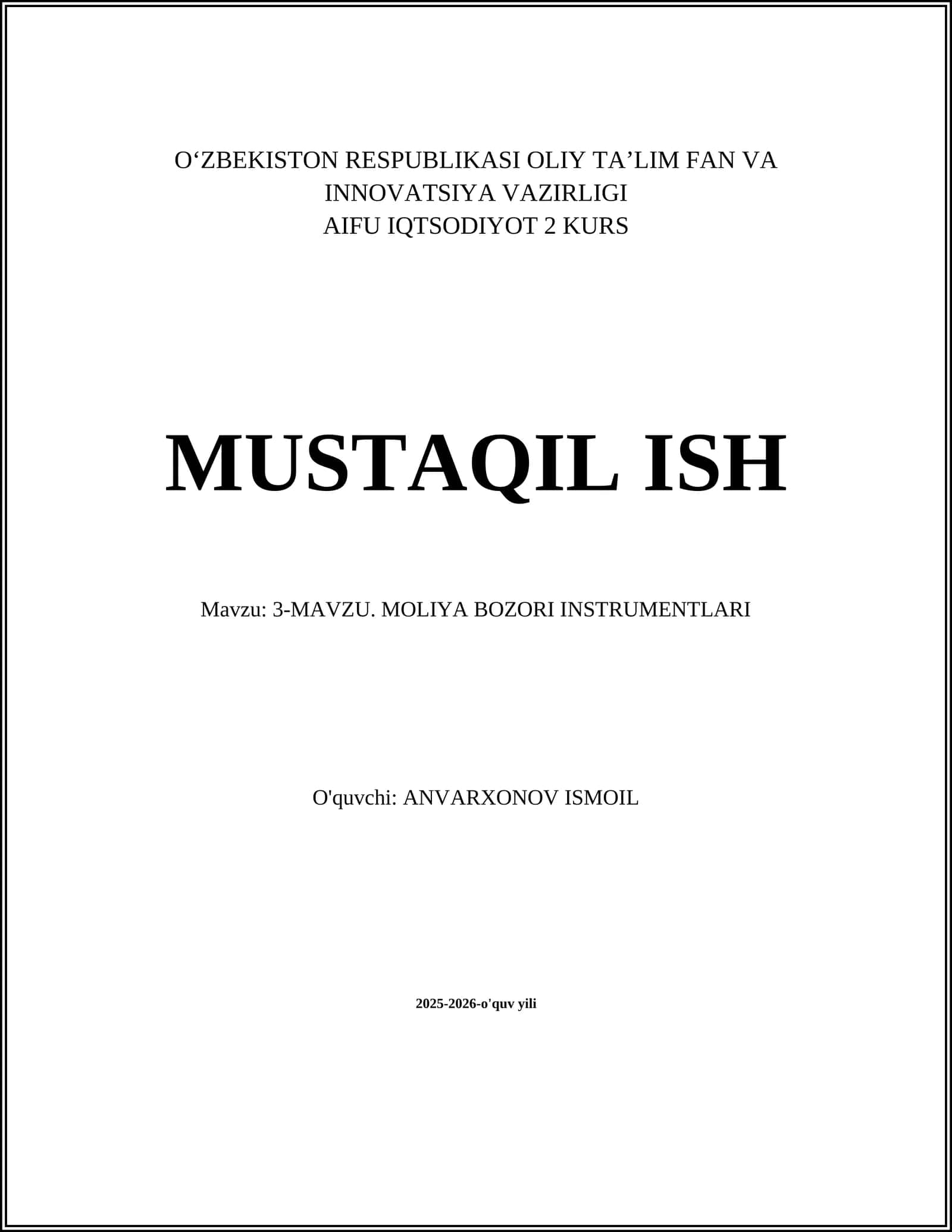 MOLIYA BOZORI INSTRUMENTLARI