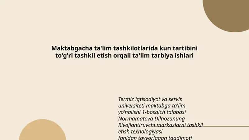 Normamatova Dilnozanung Rivojlantiruvchi Markazlarini Tashkil Etish Texnologiyasi Taqdimoti