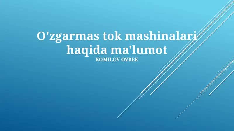 Doimiy Tokli Mashinalarning Turlari va Qo'llanilishi