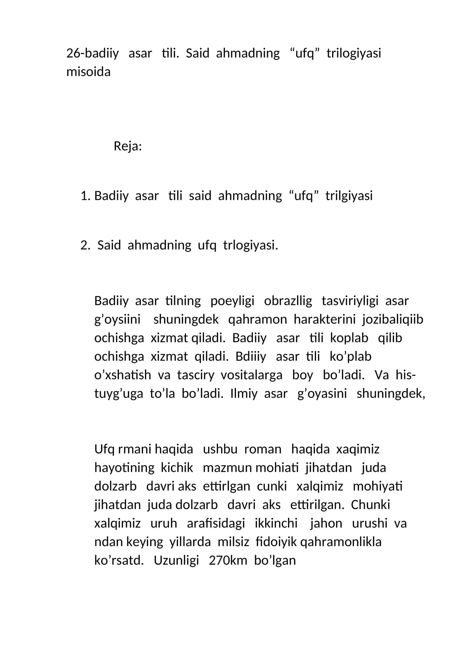 Badiiy asar tili said Ahmadning "Ufq" trilogiyasi