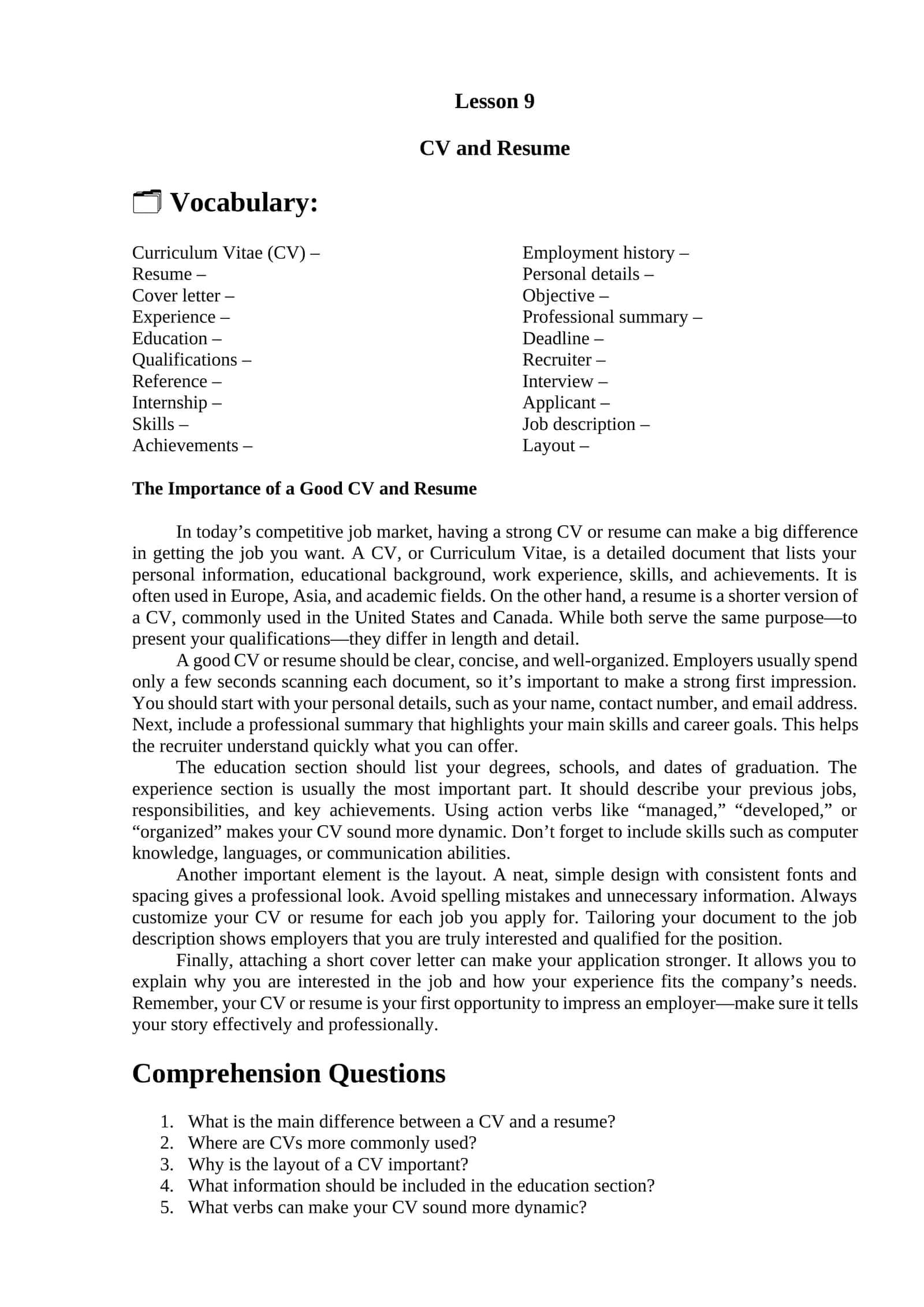 CV and Resume
