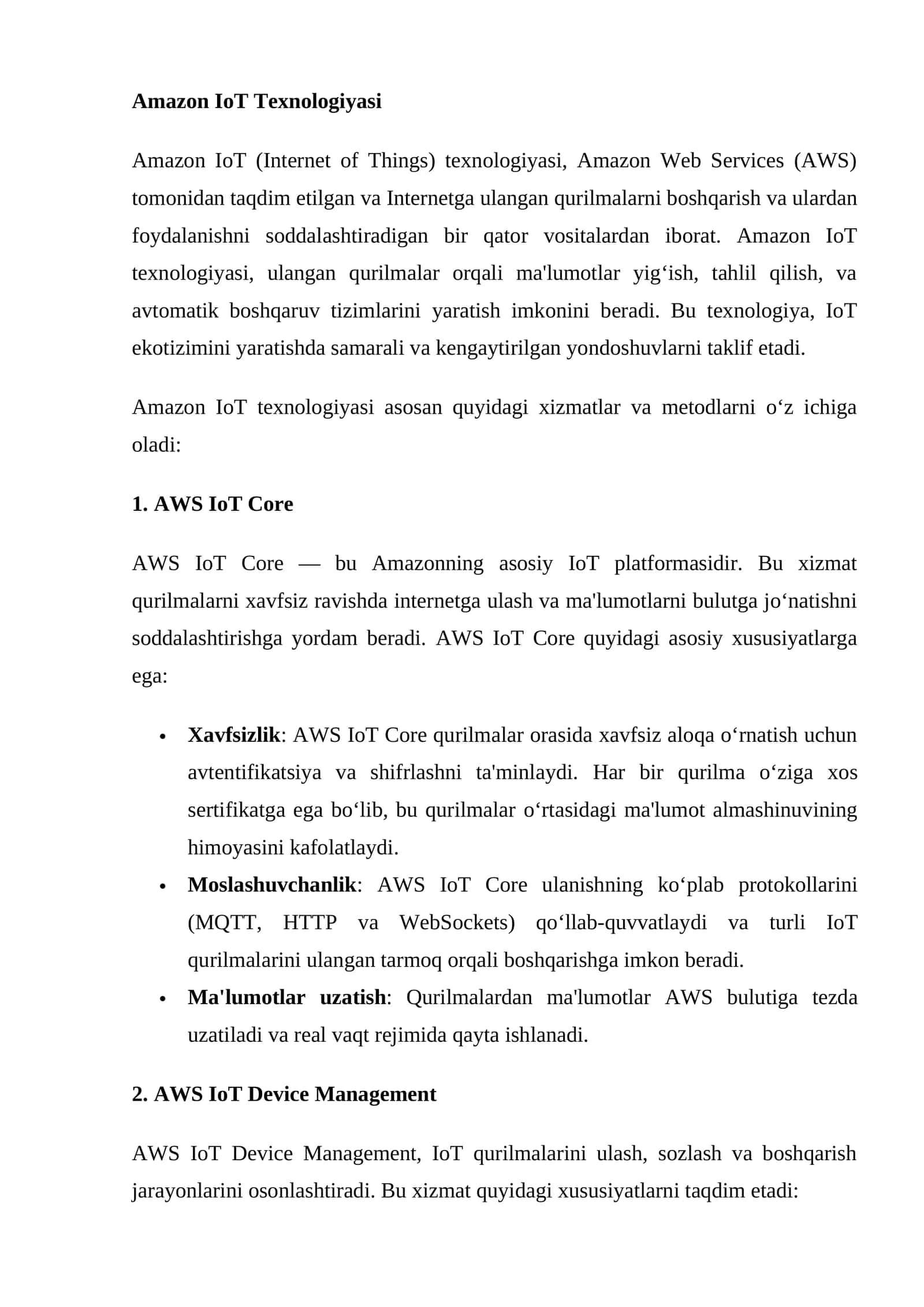 Amazon IoT Texnologiyasi