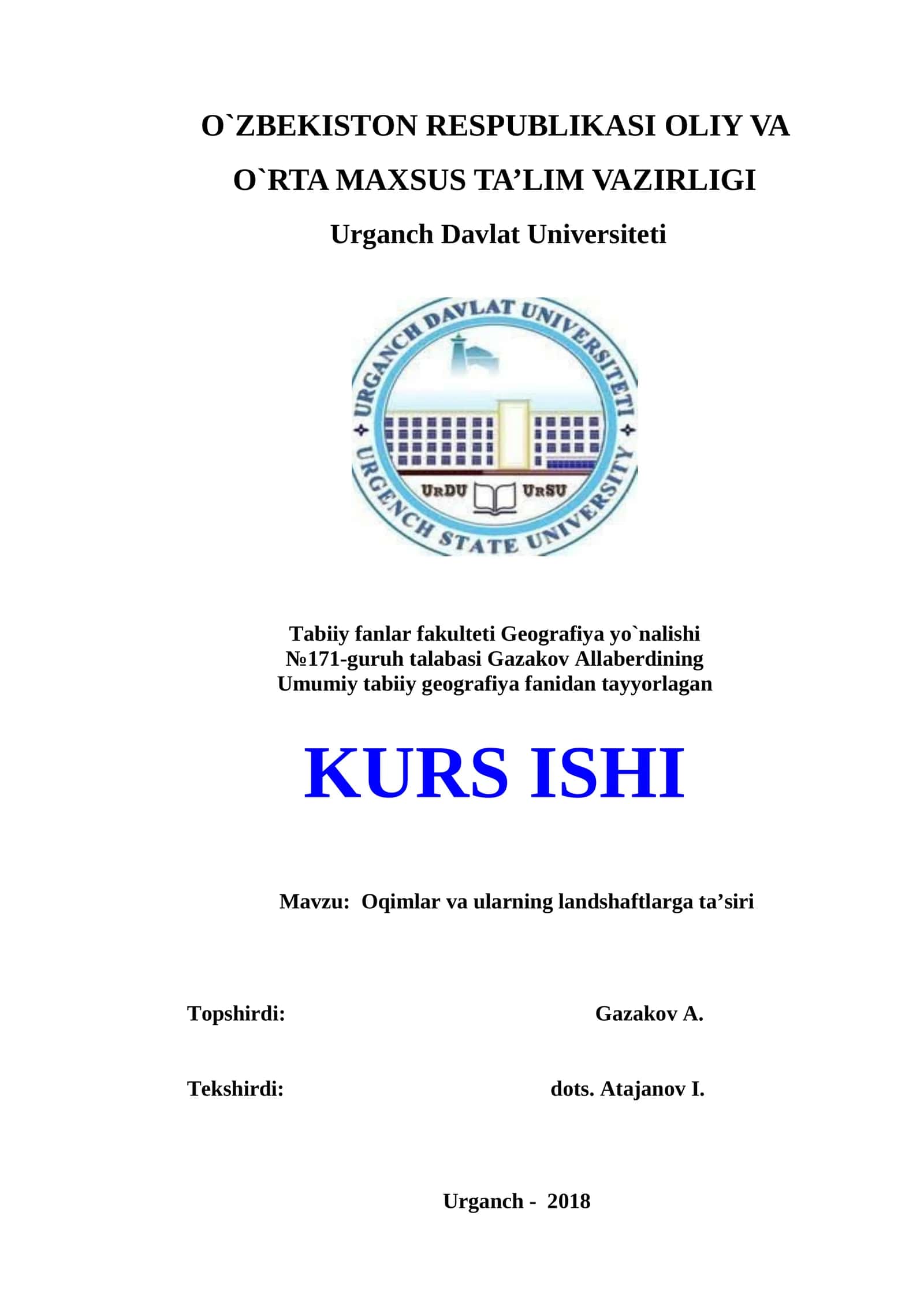 Oqimlar va ularning landshaftlarga ta’siri