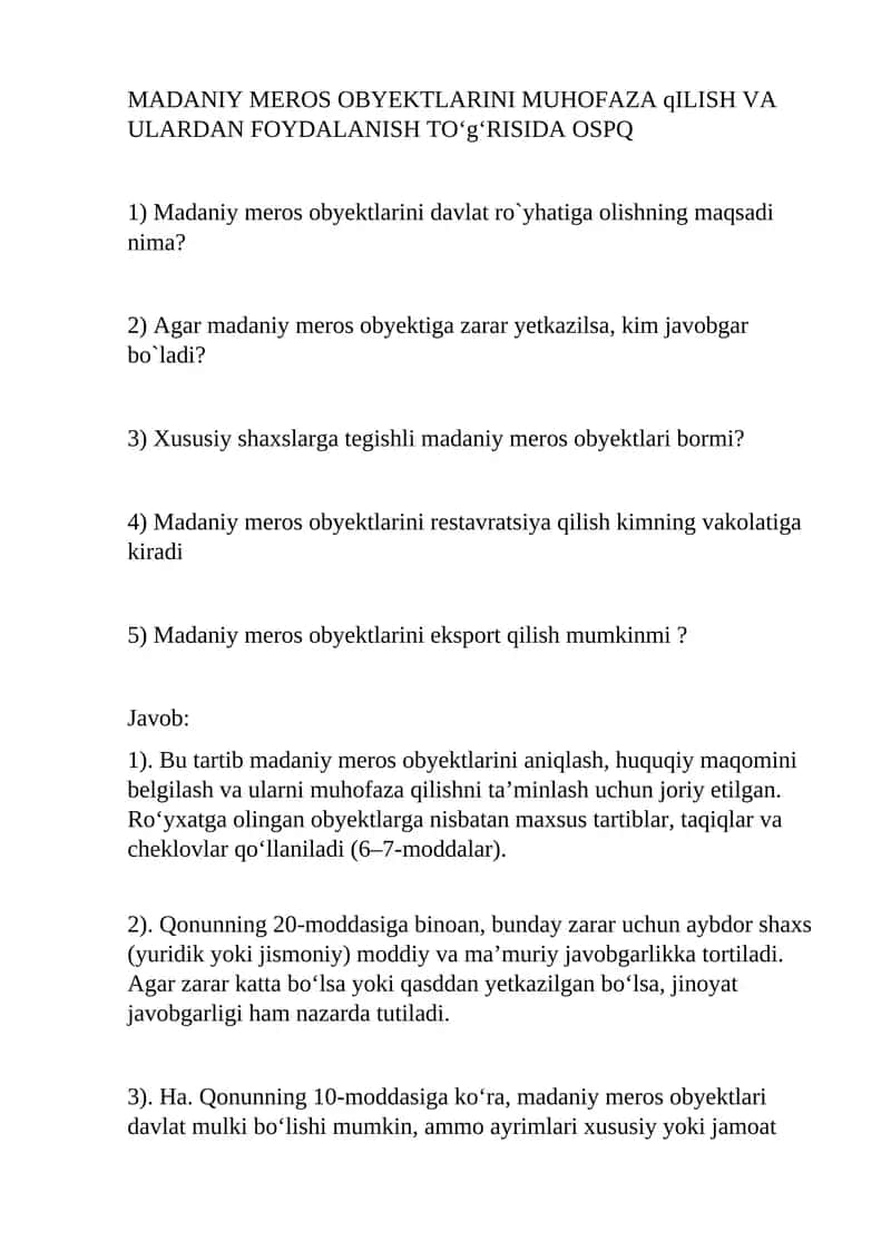 Madaniy meros obyektlarini muhofaza qilish va ulardan foydalanish toʻgʻrisida ospq