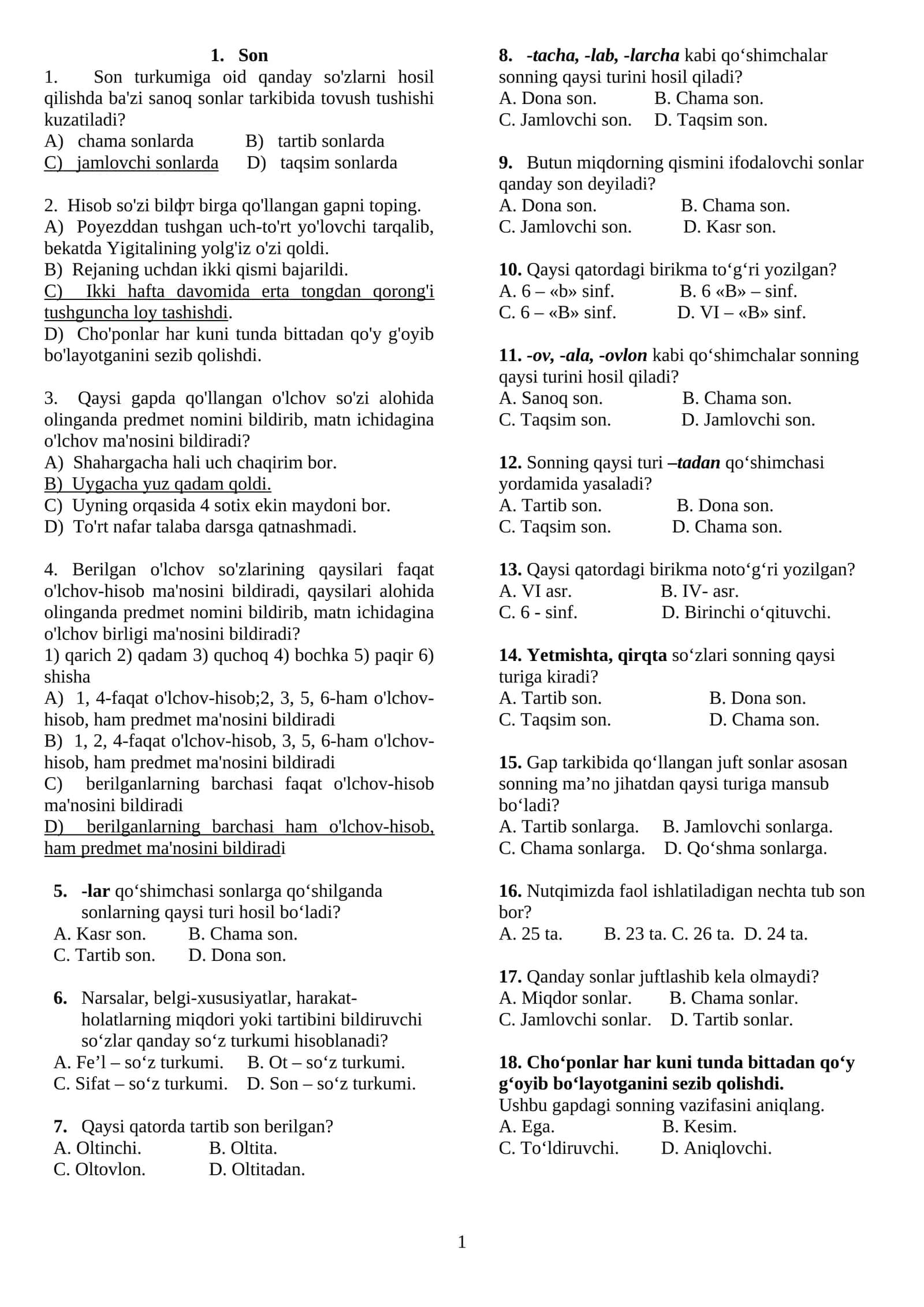 Son test(ona tili).