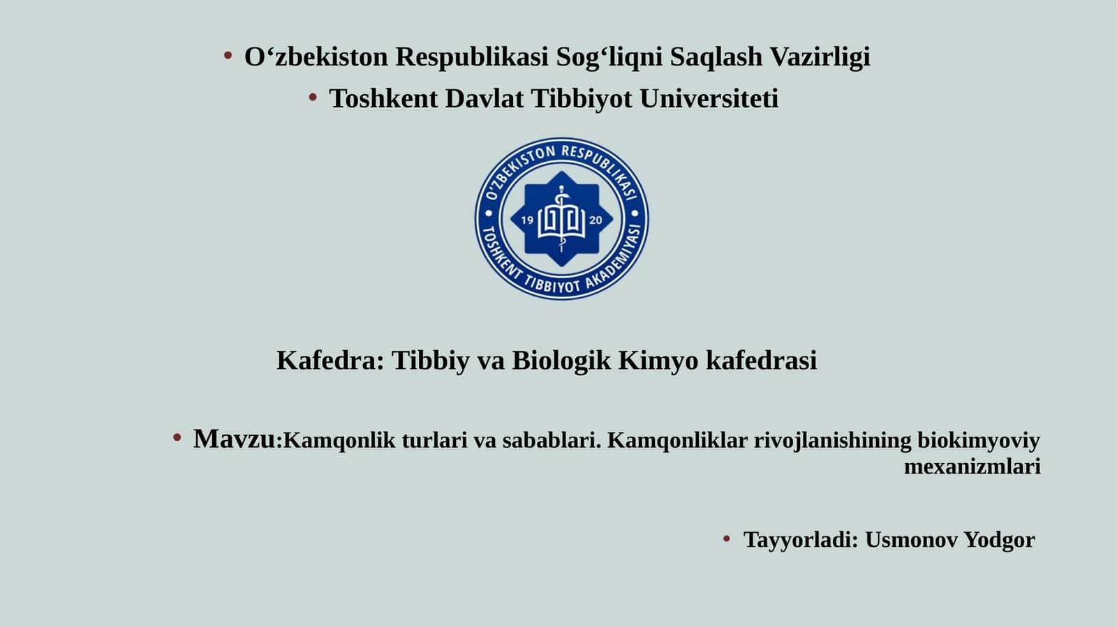 Kamqonlik turlari va sabablari. Kamqonliklar rivojlanishining biokimyoviy mexanizmlari