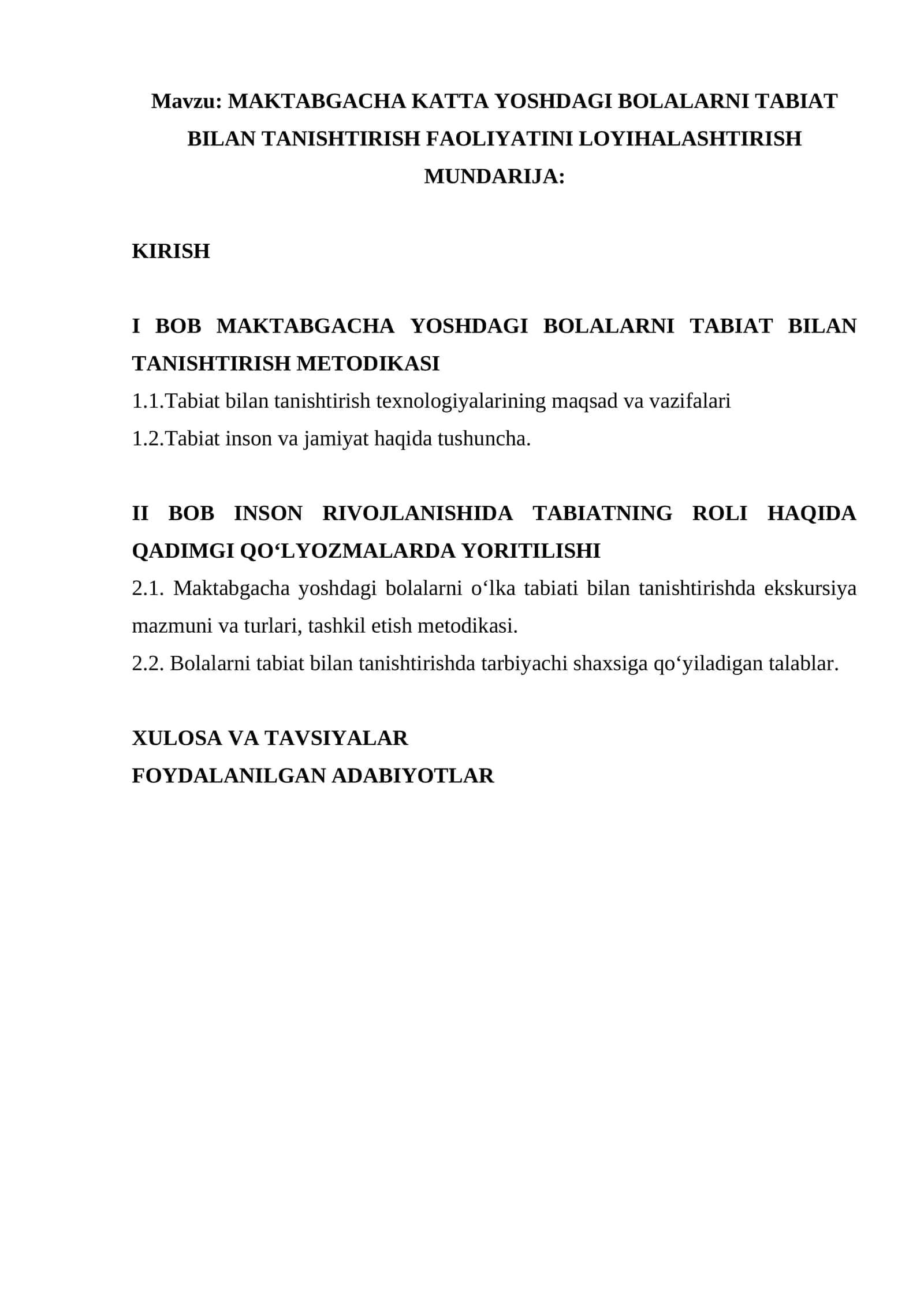 MAKTABGACHA KATTA YOSHDAGI BOLALARNI TABIAT BILAN TANISHTIRISH FAOLIYATI