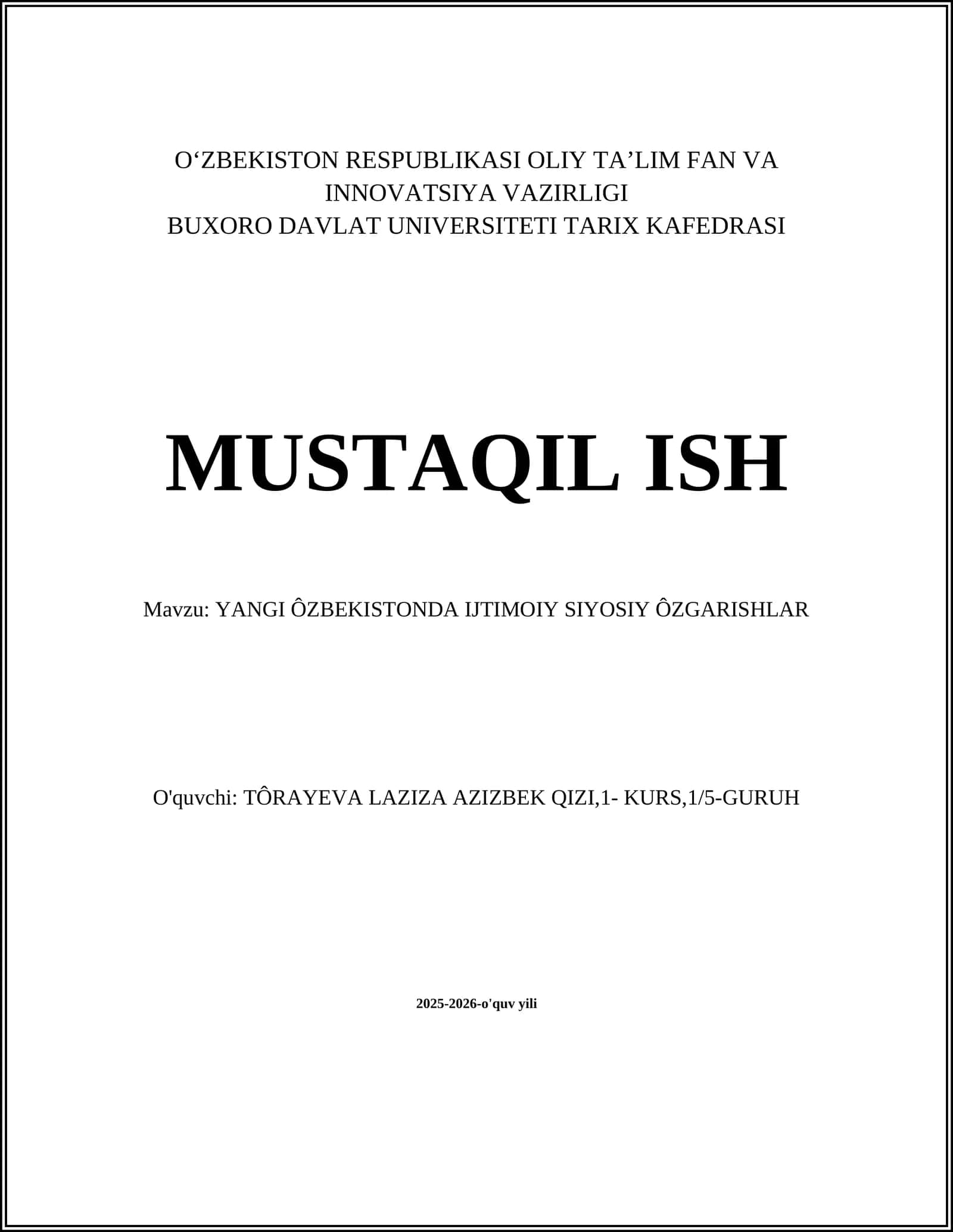 YANGI ÔZBEKISTONDA IJTIMOIY SIYOSIY ÔZGARISHLAR