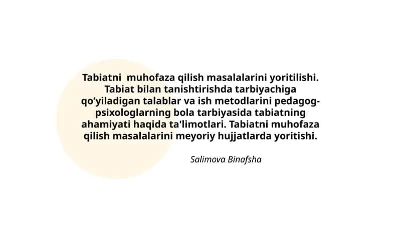 Tabiatni muhofaza qilish masalalarini yoritilishi