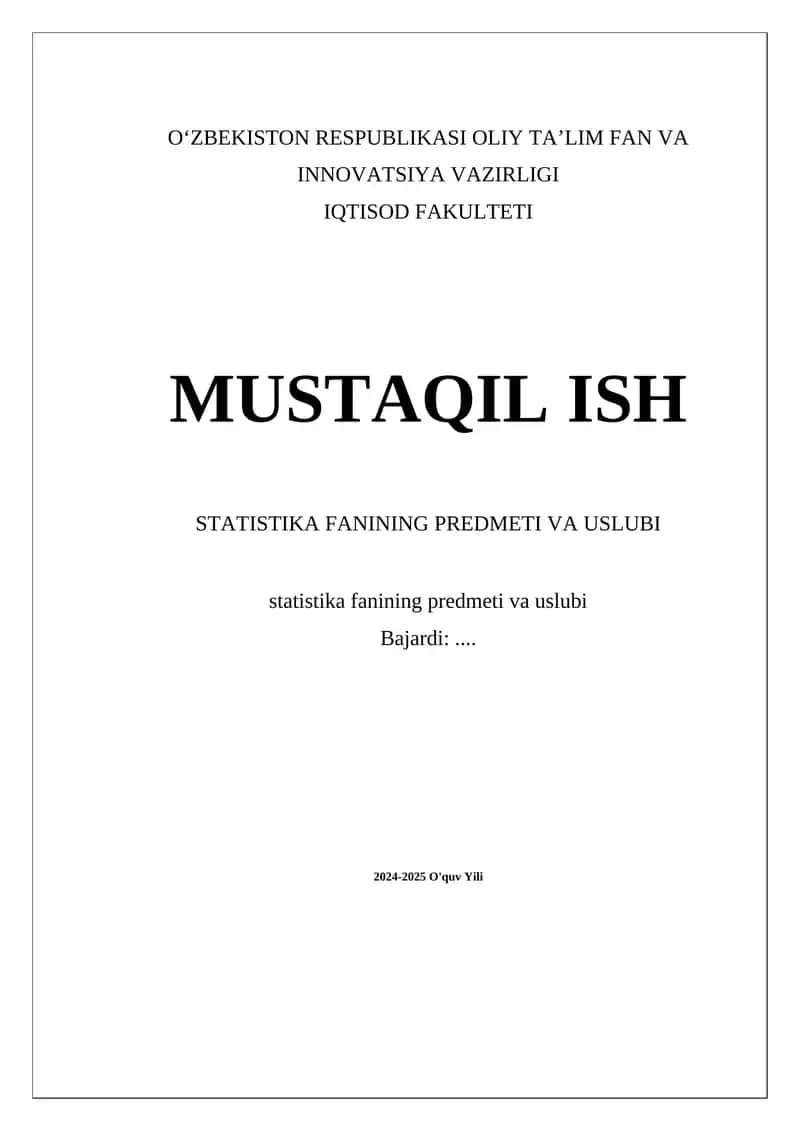 Statistika fanining predmeti va uslubi
