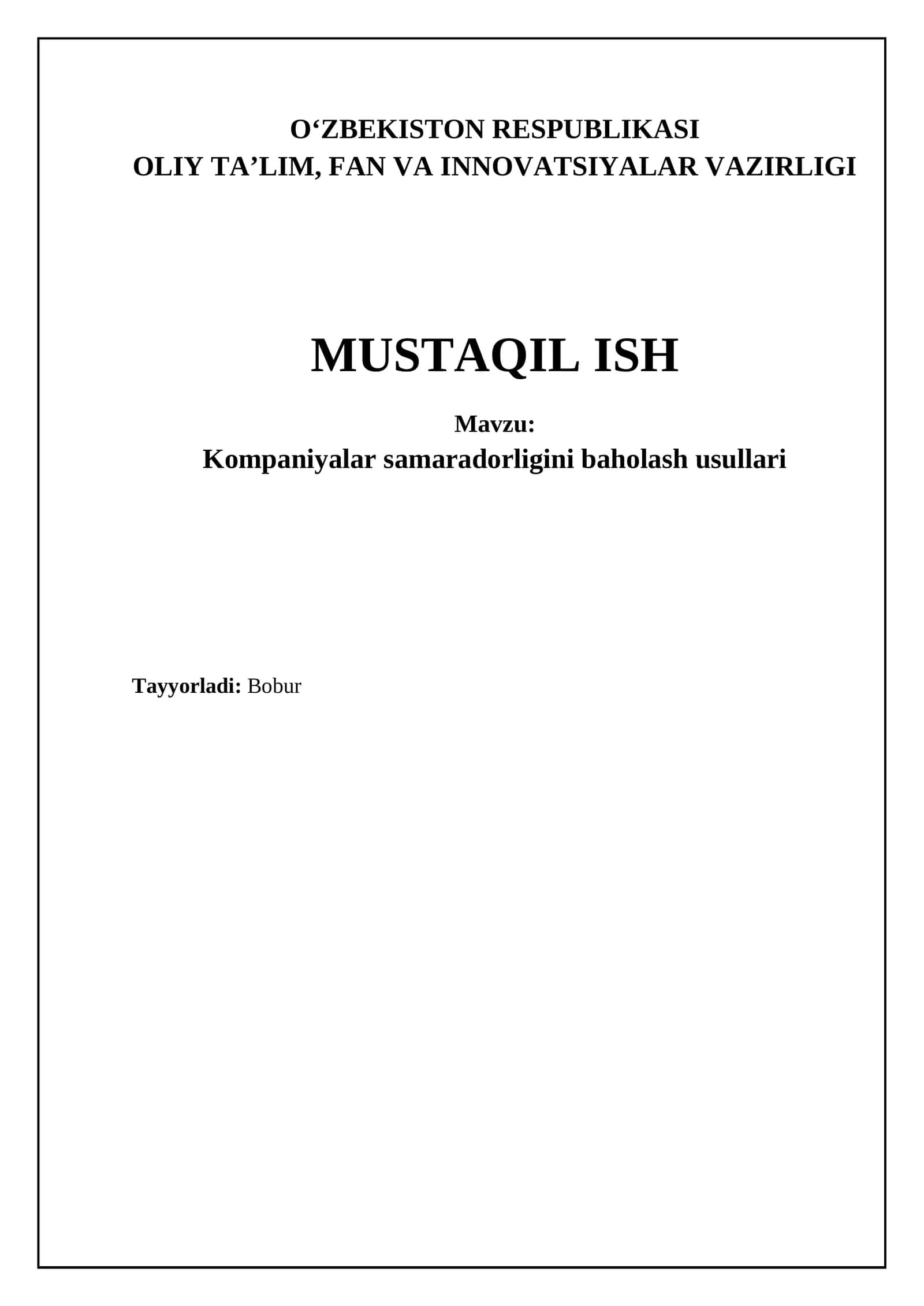 Kompaniyalar samaradorligini baholash usullari