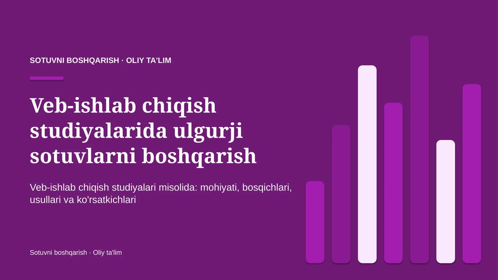 Veb-ishlab chiqish studiyalarida ulgurji sotuvlarni boshqarish