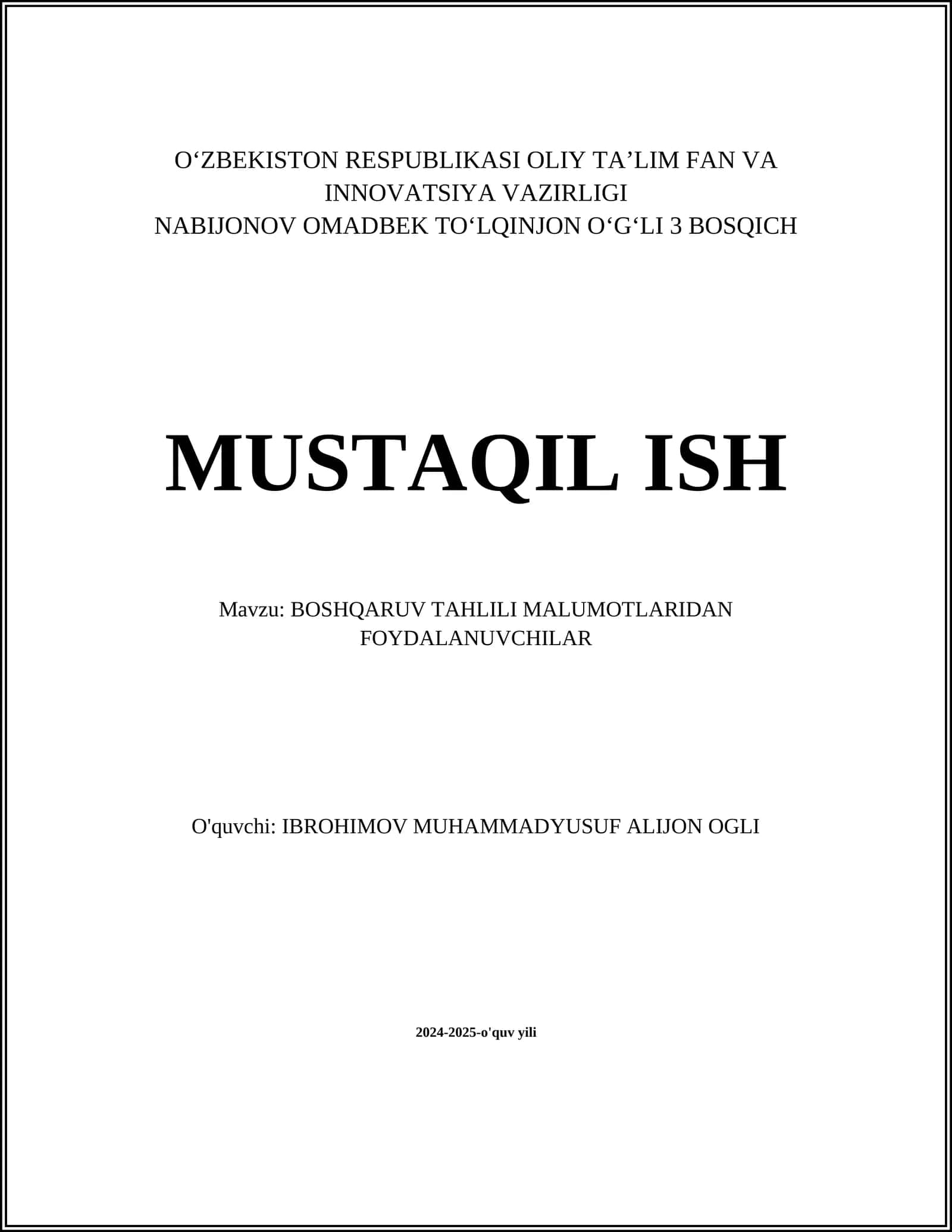 BOSHQARUV TAHLILI MALUMOTLARIDAN FOYDALANUVCHILAR