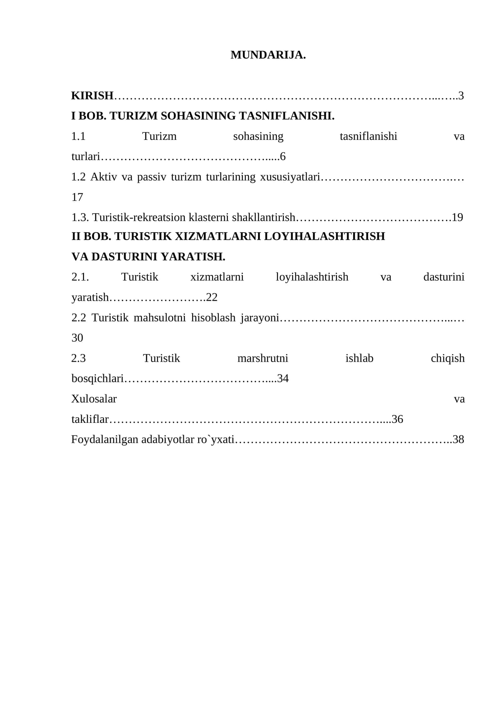TURIZM SOHASI TASNIFLANISHI VA TURLARI