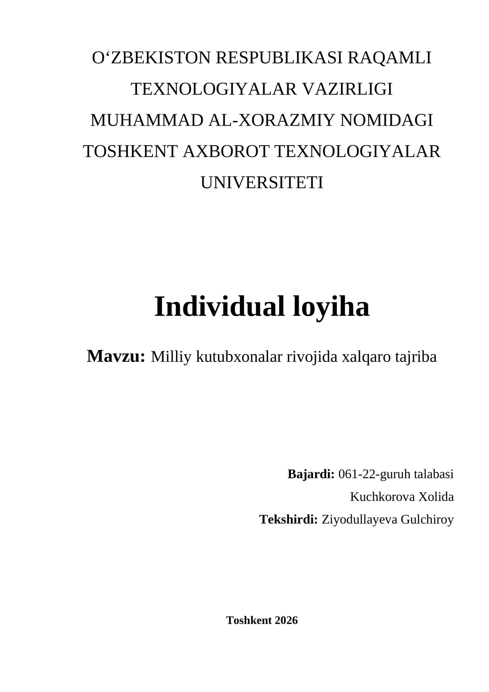 Milliy kutubxonalar rivojida xalqaro tajriba
