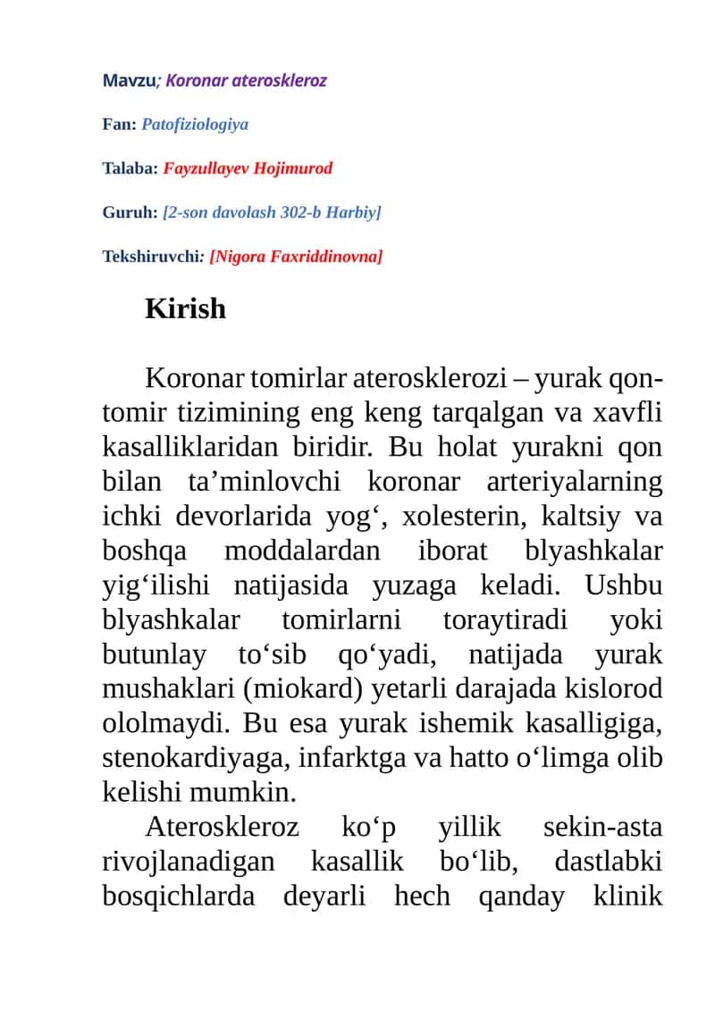 Koronar ateroskleroz