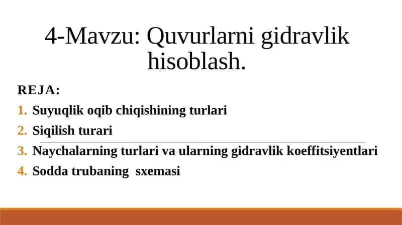 Quvurlarni gidravlik hisoblash
