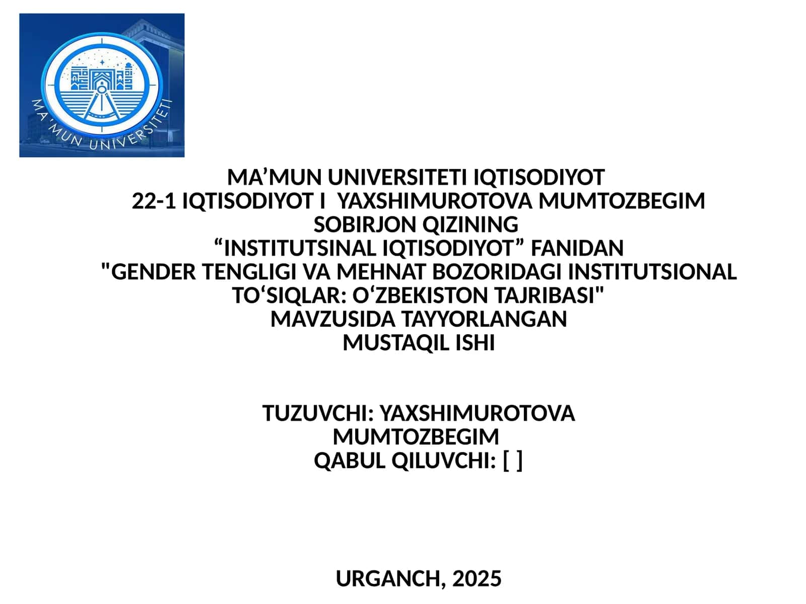 Gender tengligi va mehnat bozoridagi to‘siqlar
