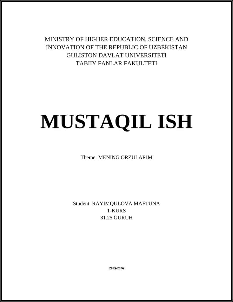 MENING ORZULARIM - RAYIMQULOVA MAFTUNA