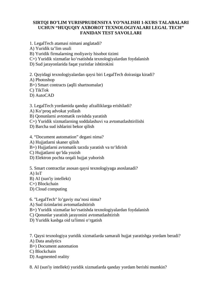 HUQUQIY AXBOROT TEXNOLOGIYALARI LEGAL TECH