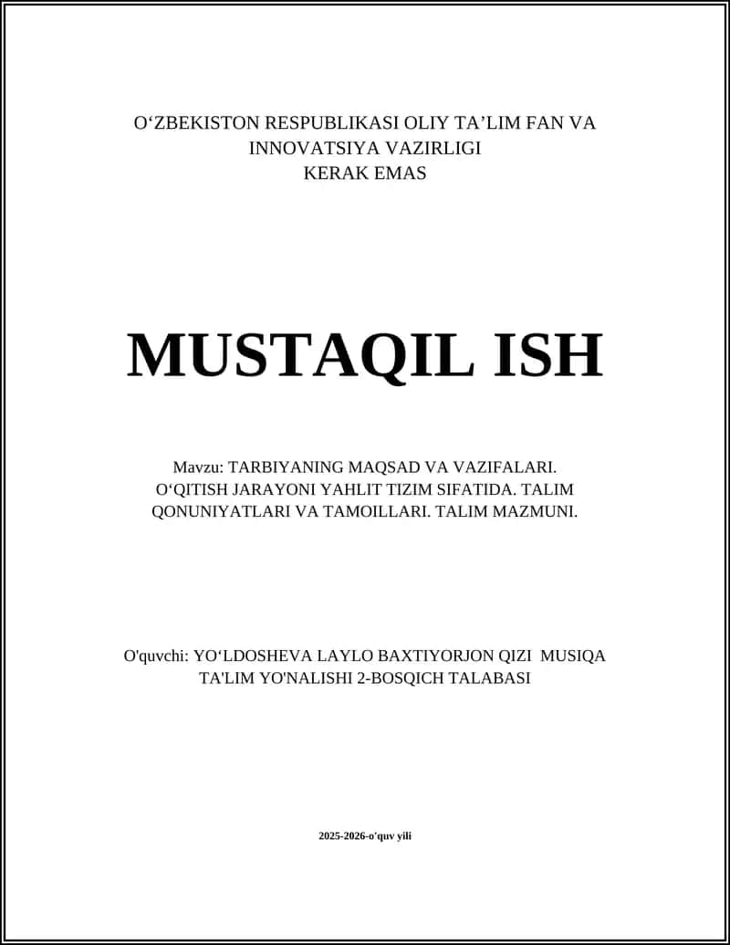 TARBIYANING MAQSAD VA VAZIFALARI