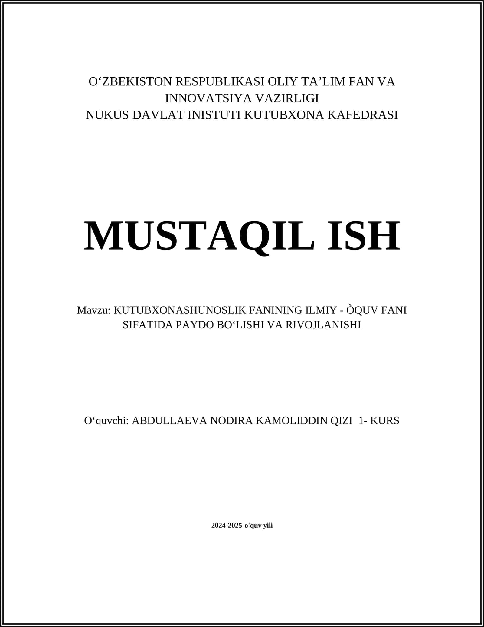 KUTUBXONASHUNOSLIK FANINING ILMIY - ÒQUV FANI SIFATIDA PAYDO BOʻLISHI VA RIVOJLANISHI