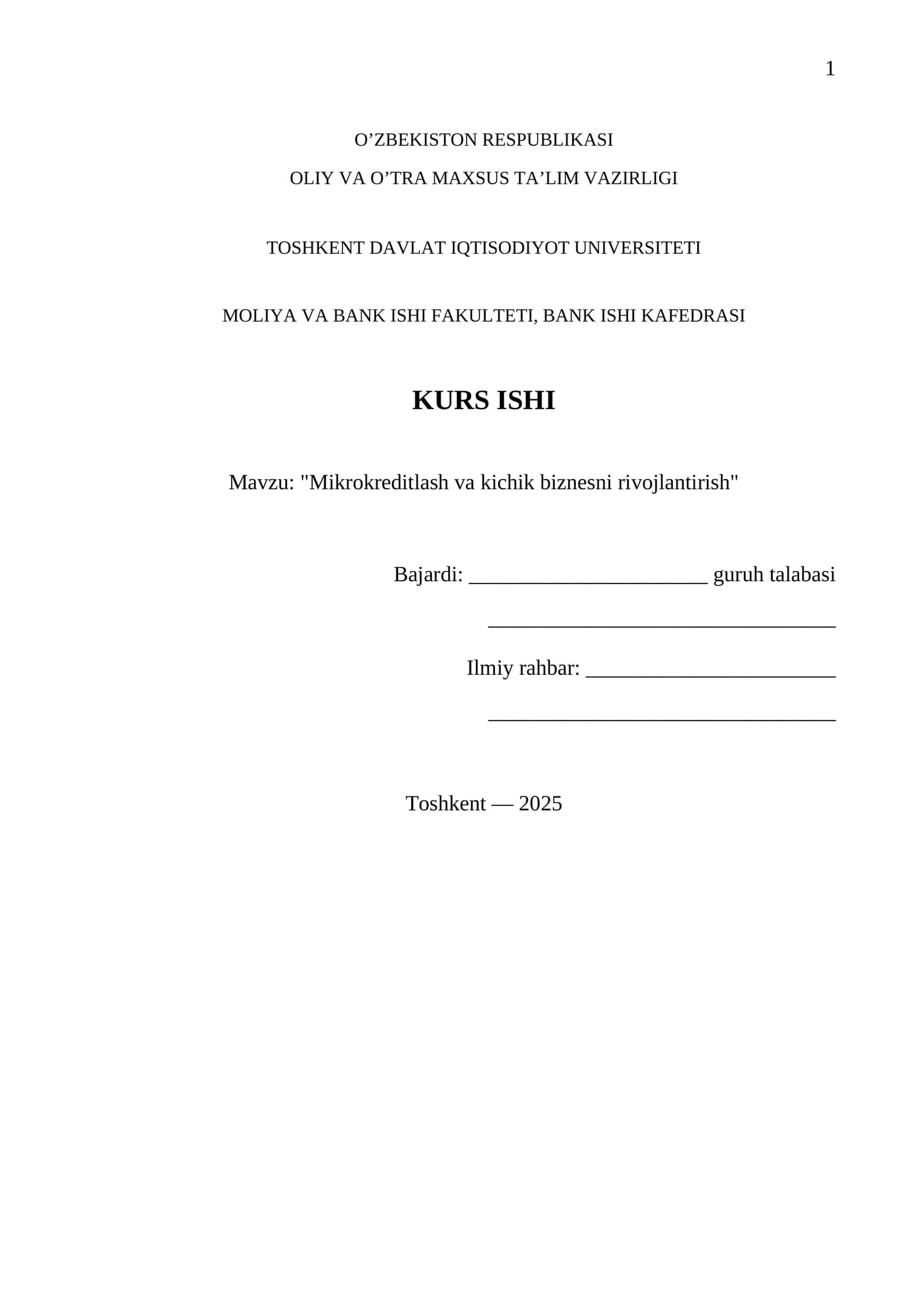 Mikrokreditlash va kichik biznesni rivojlantirish
