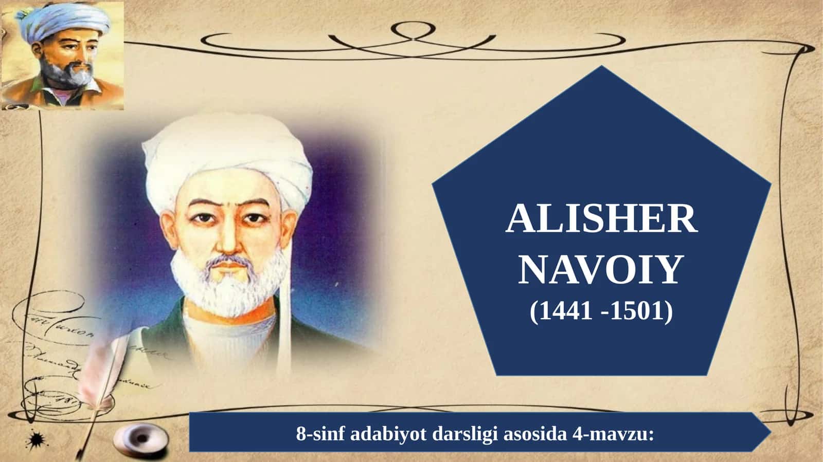 8-sinf Adabiyot fanidan Alisher Navoiy mavzusida dars taqdimot