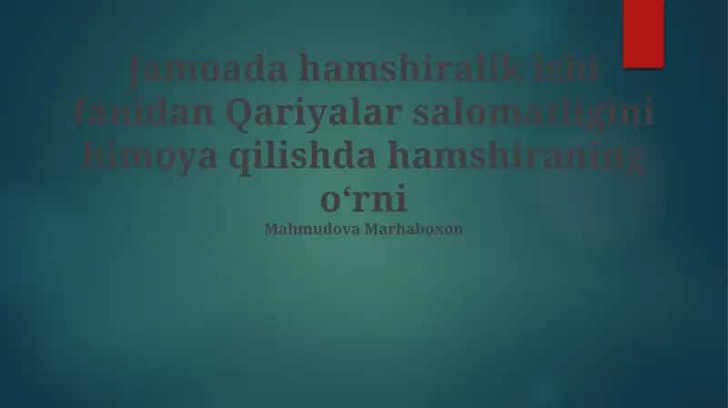 Qariyalar salomatligini himoya qilishda hamshiraning oʻrni