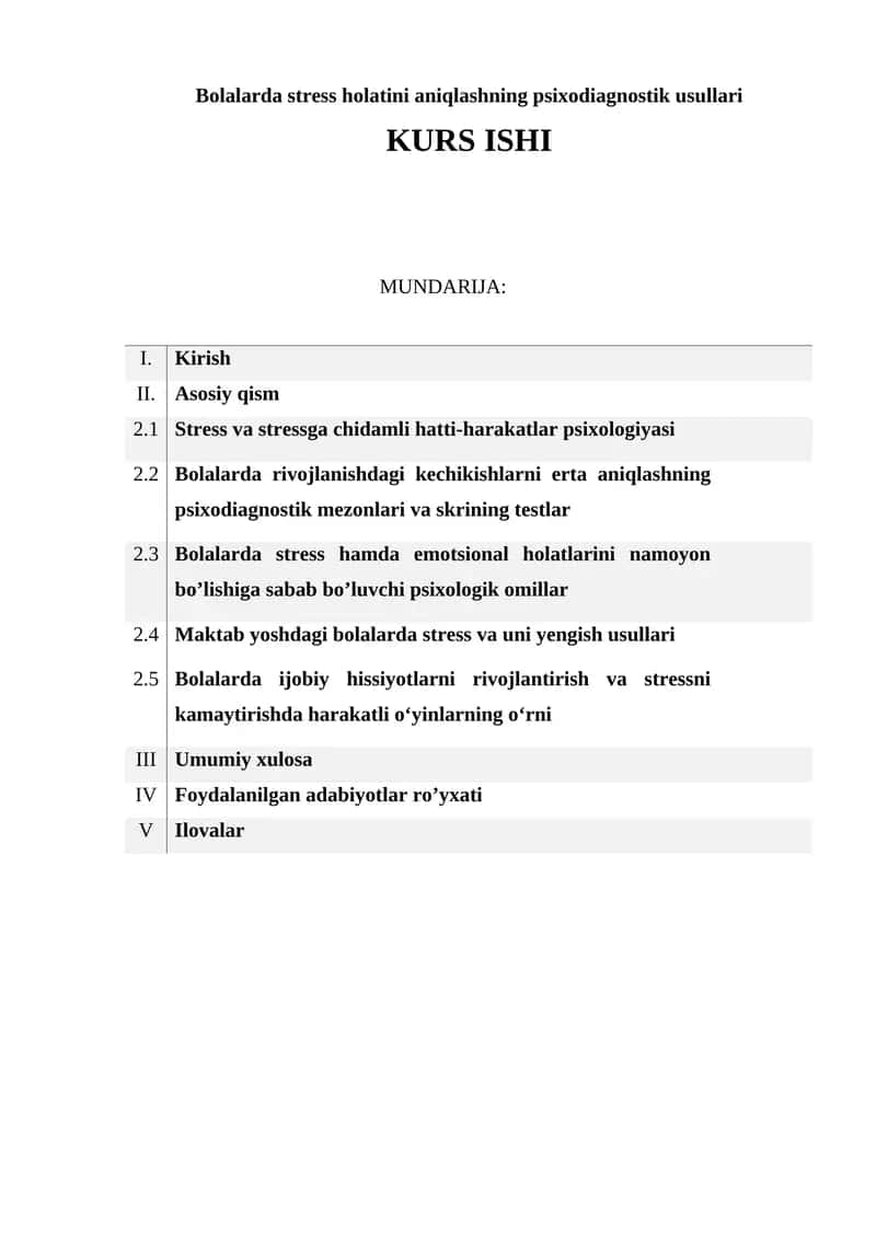 Bolalarda stress holatini aniqlashning psixodiagnostik usullari