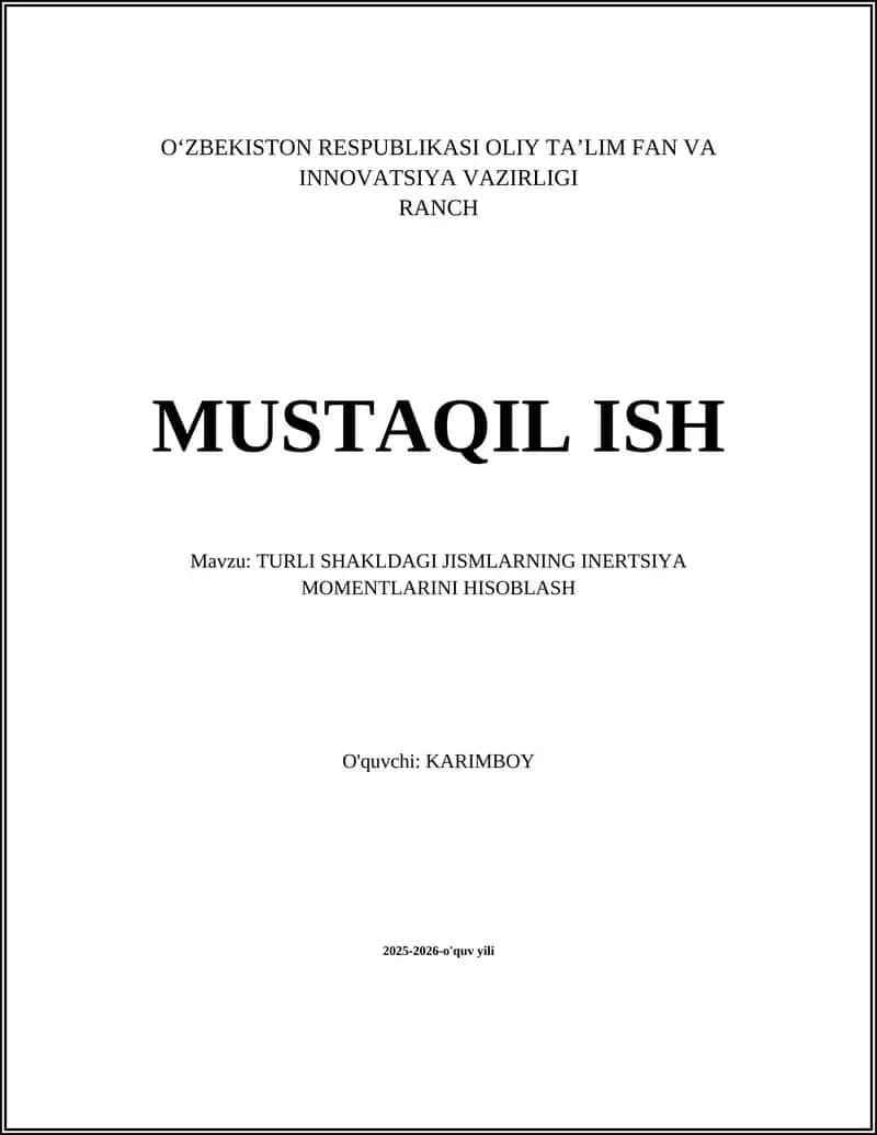 Doimiy zichlikdagi qattiq silindrning inertsiyasini hisoblash