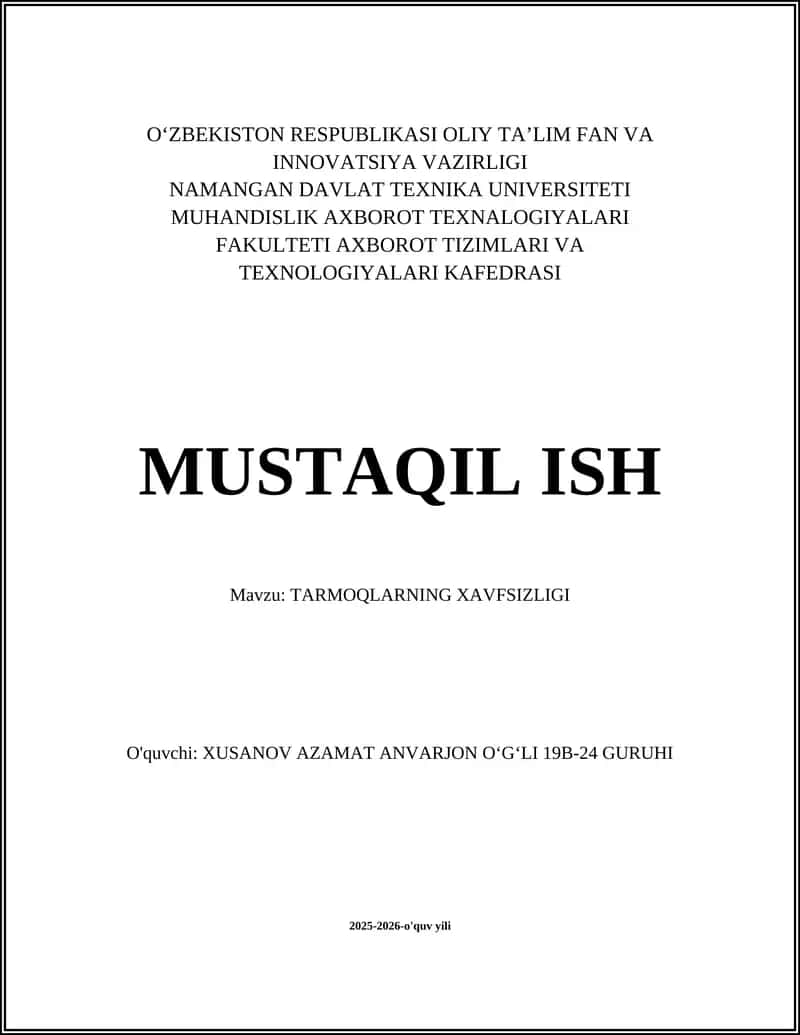 TARMOQLARNING XAVFSIZLIGI