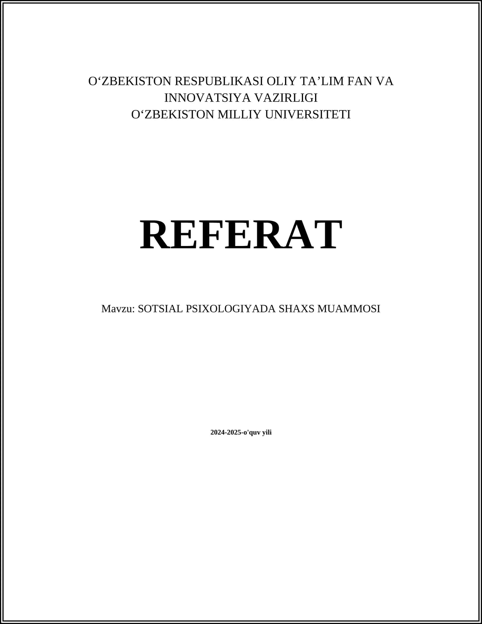 SOTSIAL PSIXOLOGIYADA SHAXS MUAMMOSI