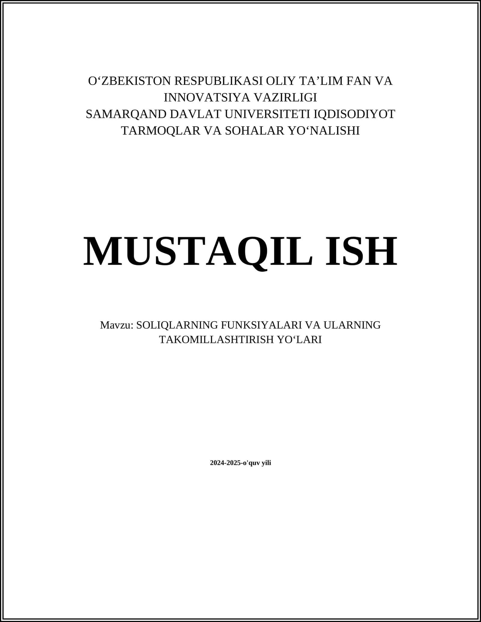 SOLIQLARNING FUNKSIYALARI VA ULARNING TAKOMILLASHTIRISH YO‘LARI