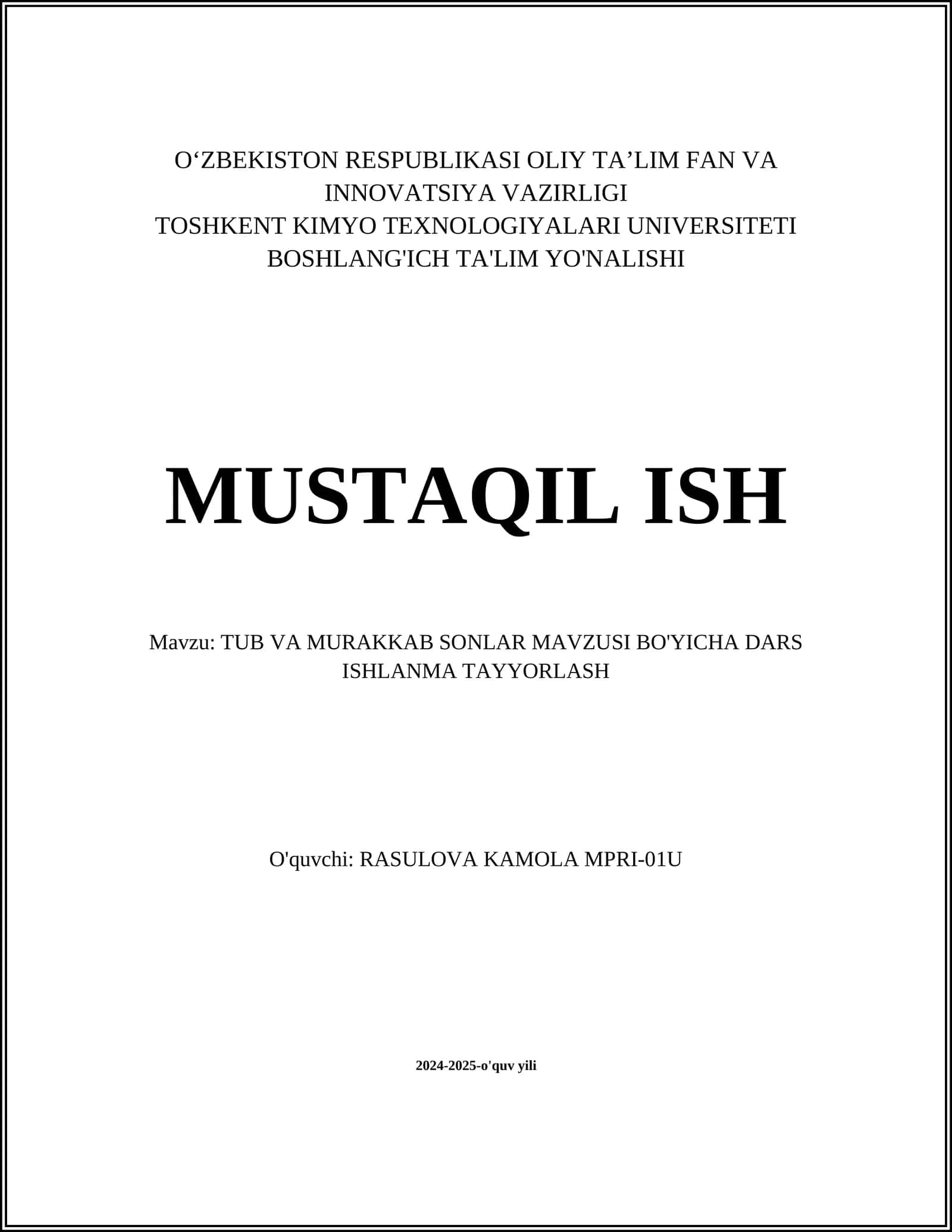 Tubb va Murakkab Sonlar Mavzusi Bo'yicha Dars Ishlanma