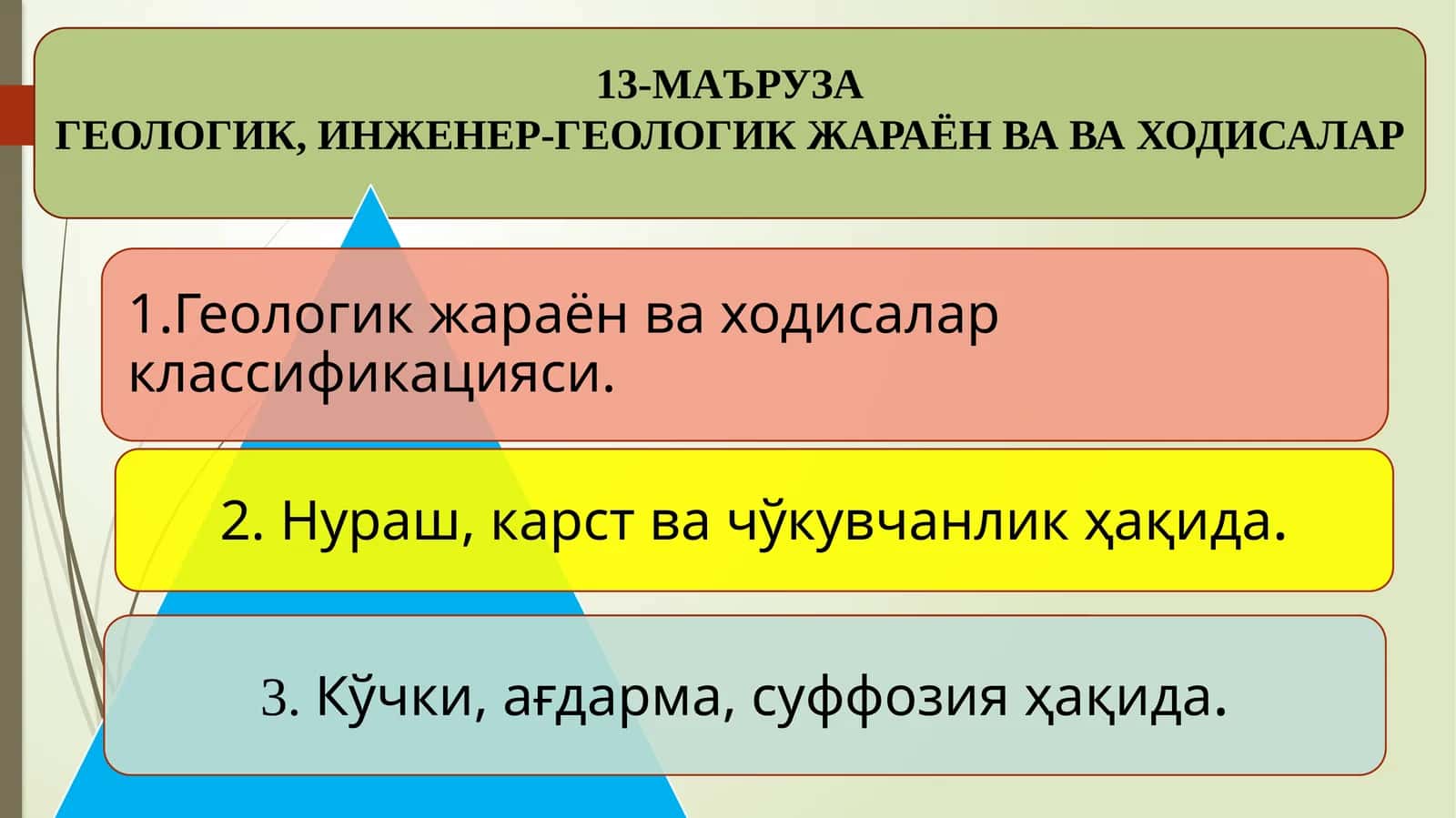 ГЕОЛОГИК, ИНЖЕНЕР-ГЕОЛОГИК ЖАРАЁН ВА ВА ХОДИСАЛАР