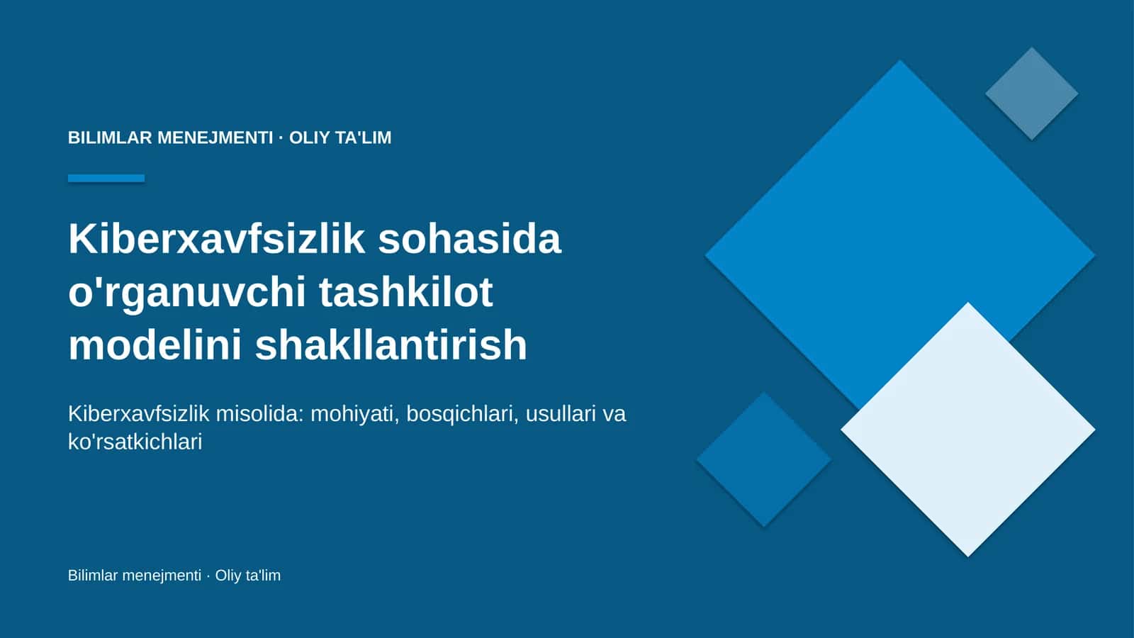 Kiberxavfsizlik sohasida o'rganuvchi tashkilot modelini shakllantirish