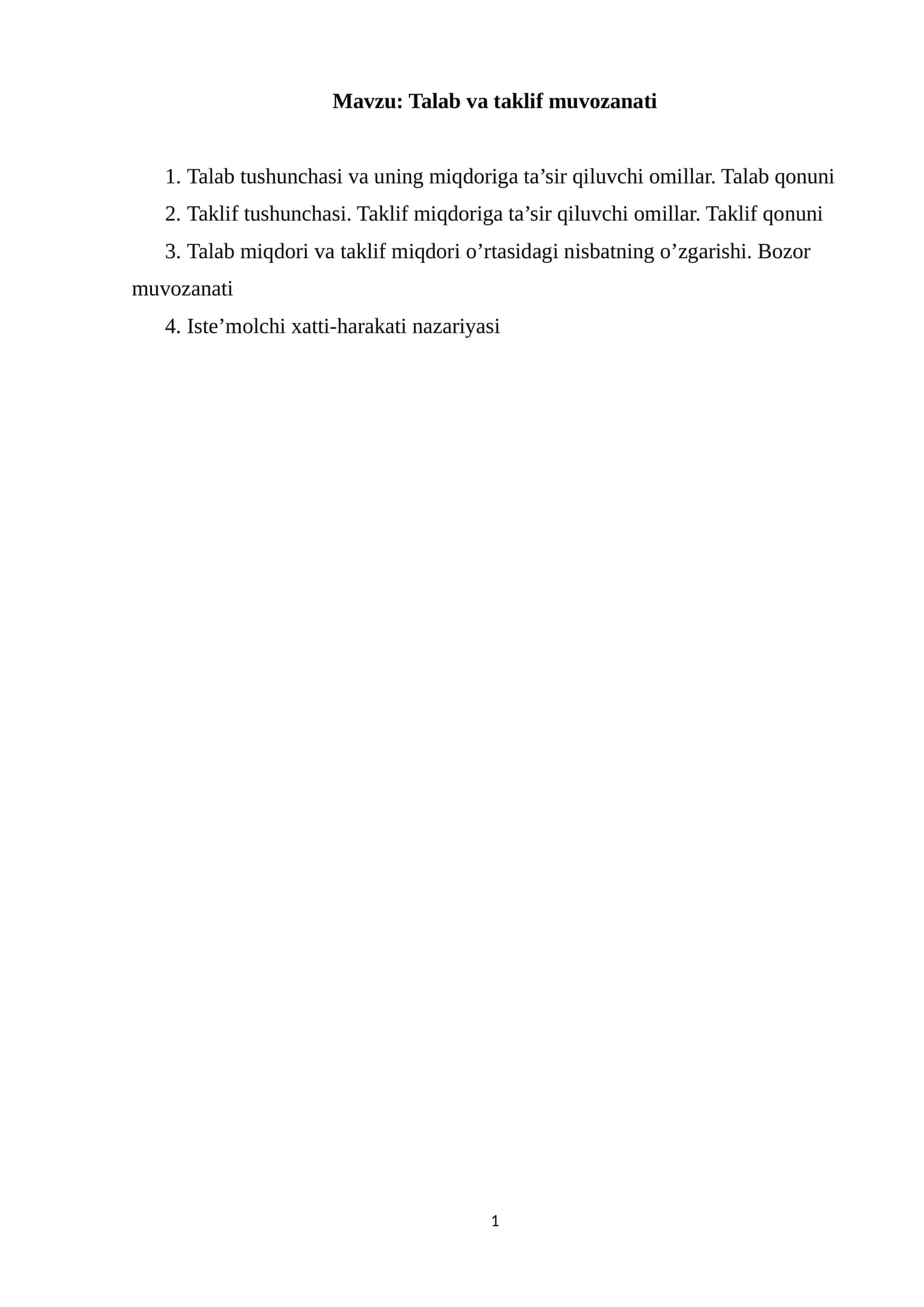 Talab va taklif muvozanati