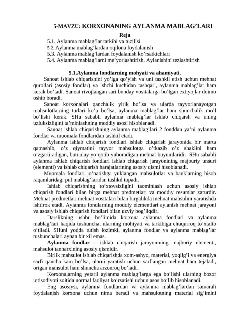 Aylanma mablag’lardan foydalanish