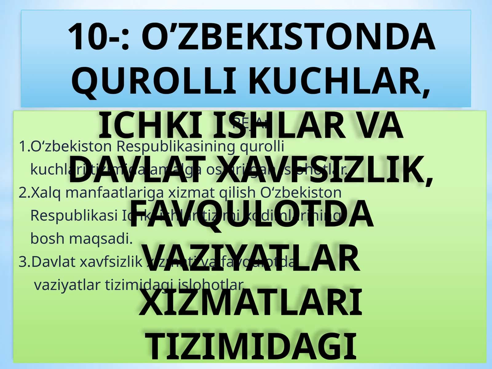 O‘zbekiston Respublikasi qurolli kuchlari amalga oshirilgan islohotlar