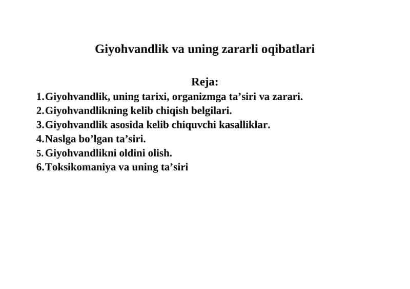 Giyohvandlik va uning zararli oqibatlari