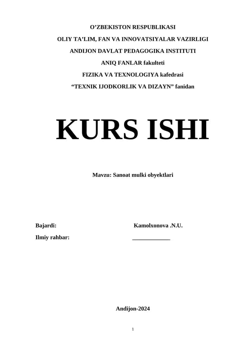 Sanoat mulki obyektlari kurs ishi