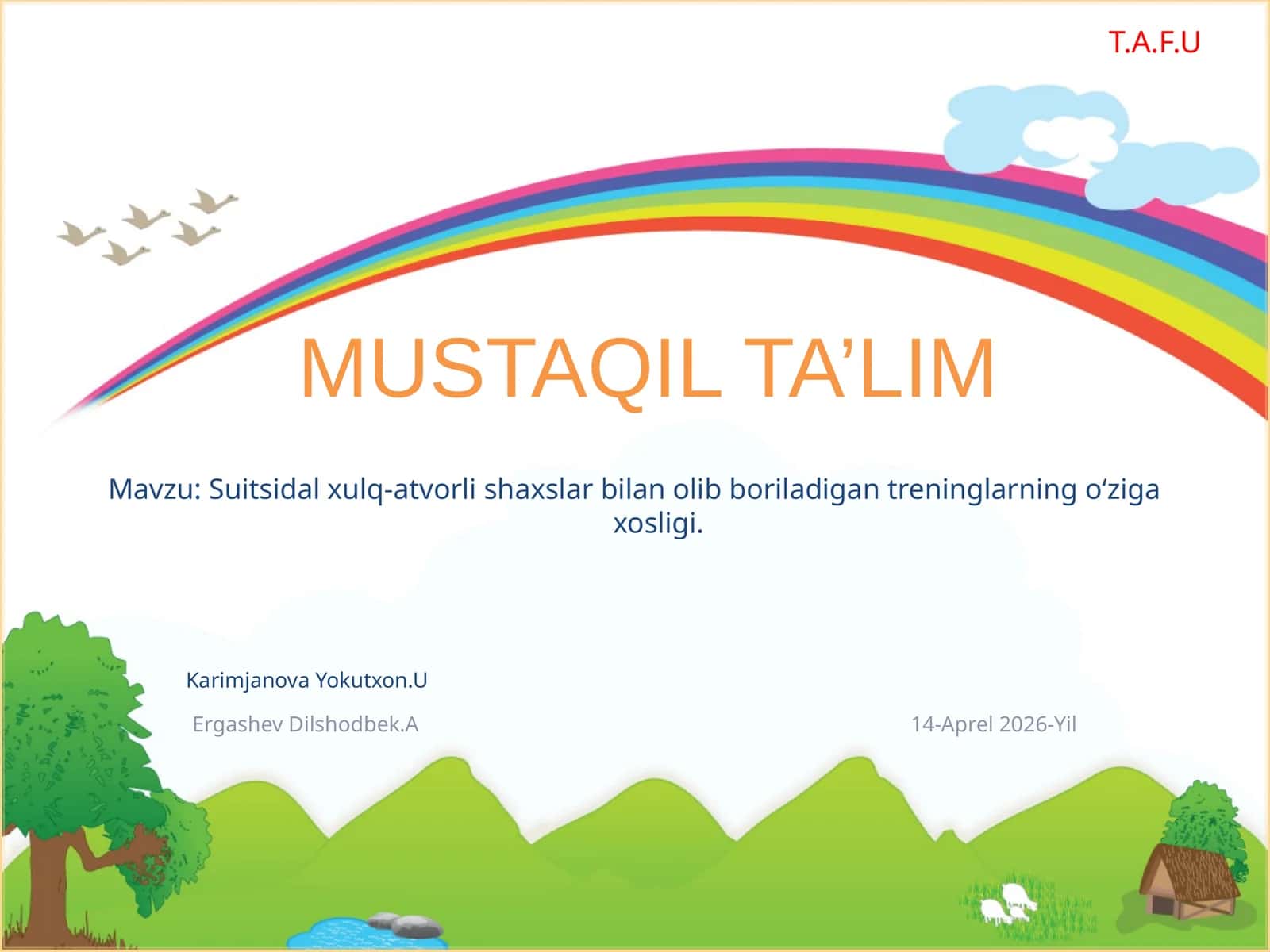 Suitsidal xulq-atvorli shaxslar bilan olib boriladigan treninglarning oʻziga xosligi