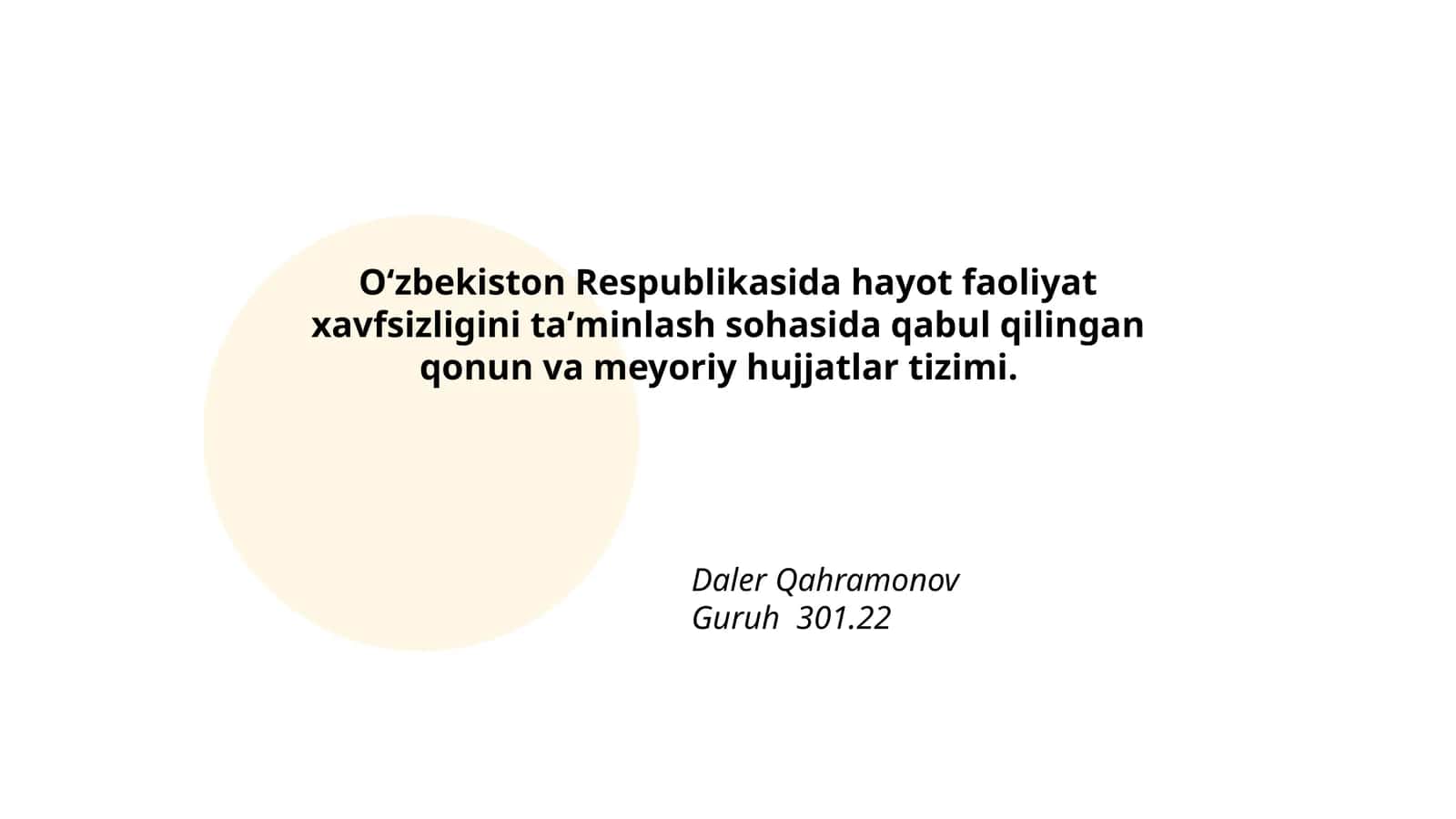 О‘zbekiston Respublikasida hayot faoliyat xavfsizligini ta’minlash sohasida qabul qilingan qonun va meyoriy hujjatlar tizimi