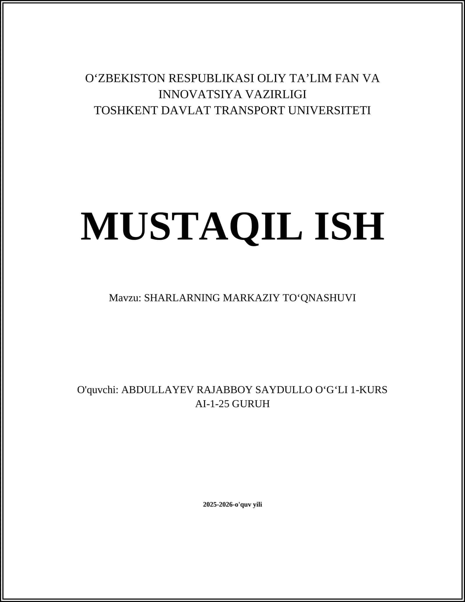 SHARLARNING MARKAZIY TOʻQNASHUVI
