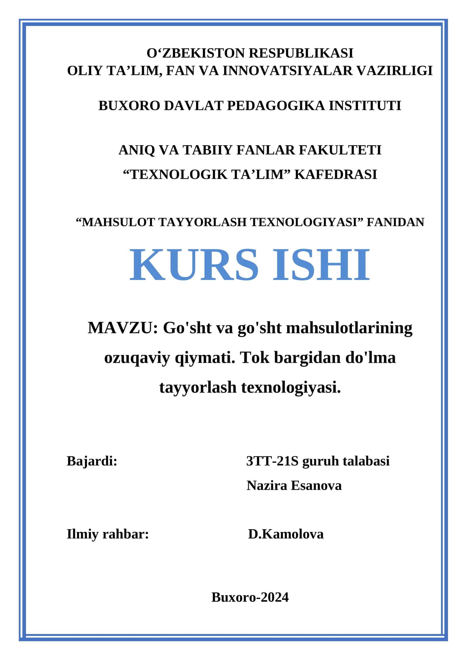 MAHSULOT TAYYORLASH TEXNOLOGIYASI