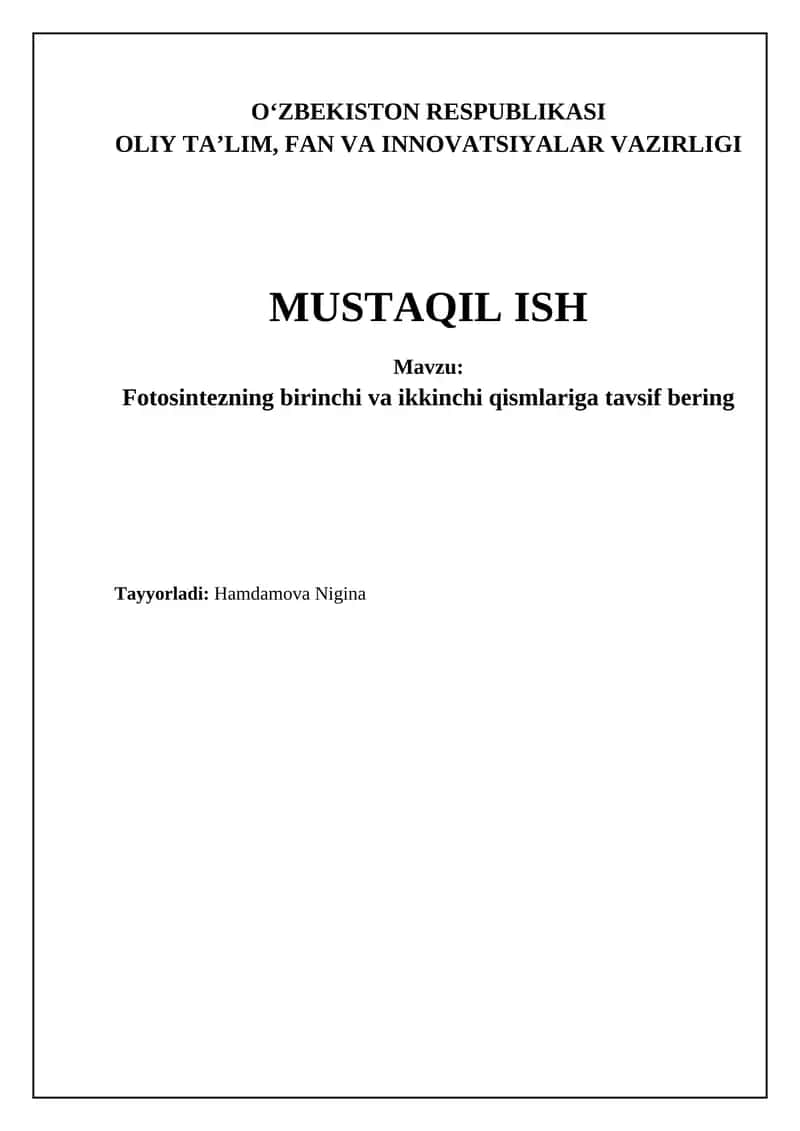 Fotosintezning Yorug'lik Reaksiyalari