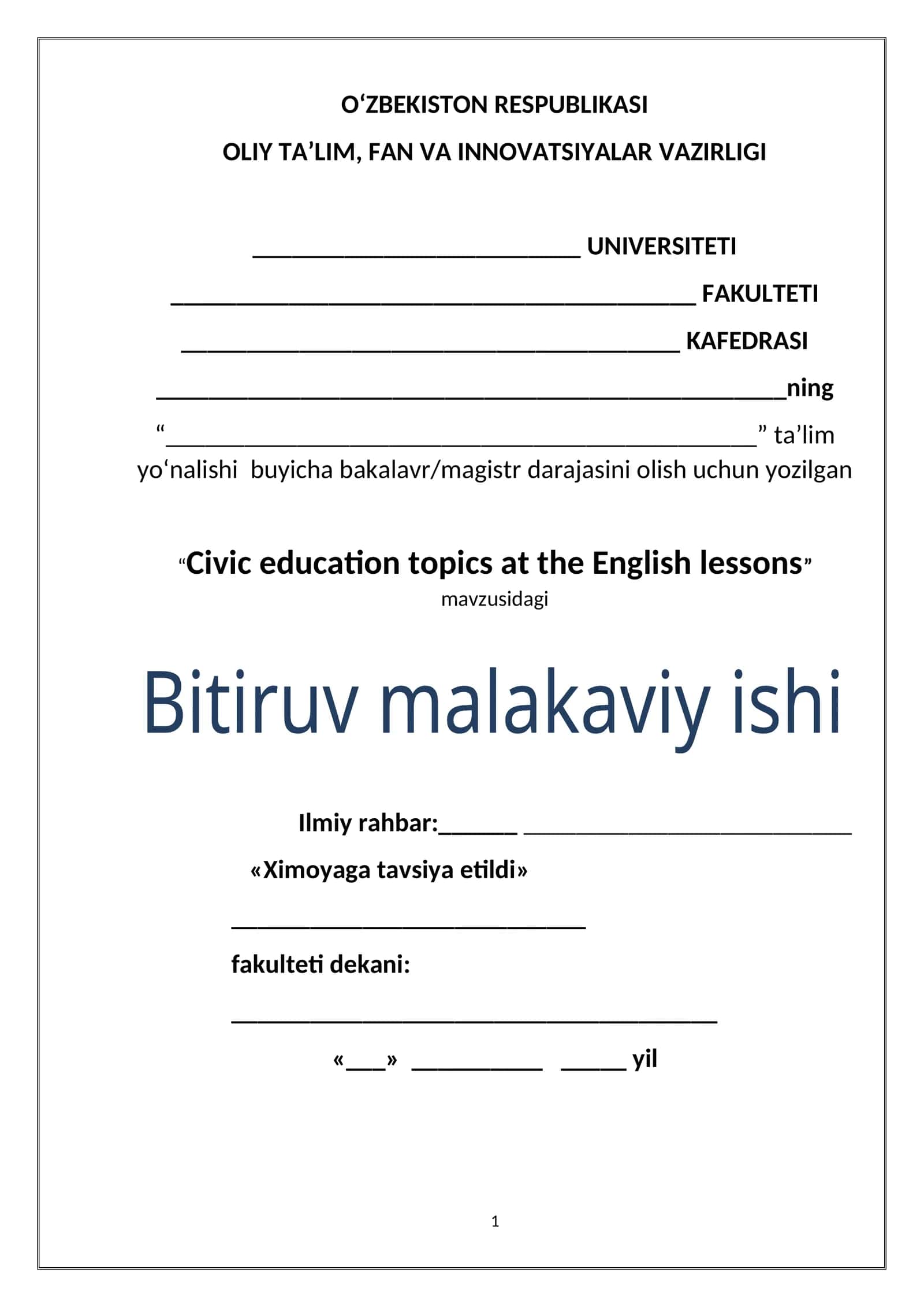 Civic education topics at the English lessons